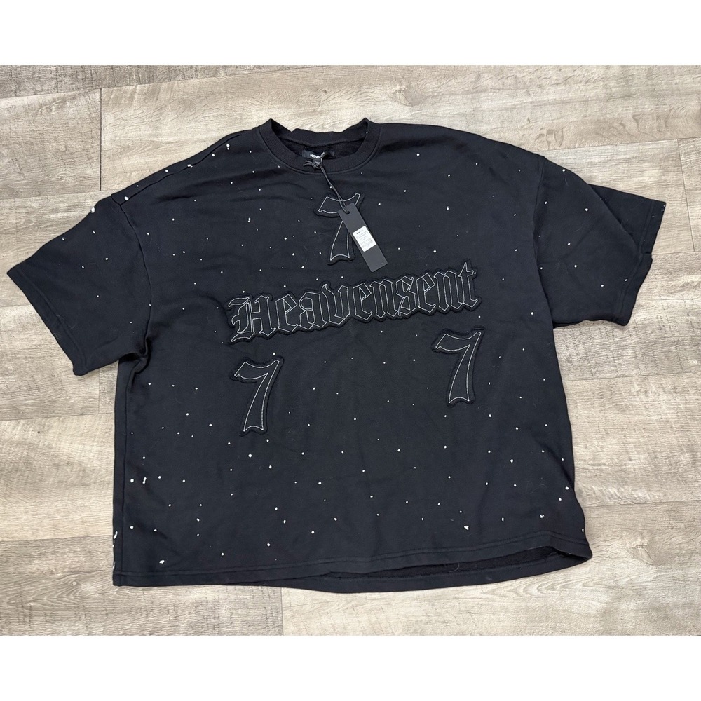 New Nova Men Fashion Nova Heavensent 777 Short Sleeve Black Wash Tee Shirt XXXL